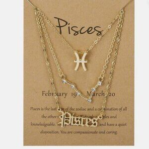 Pisces Zodiac Symbol Gold Necklace